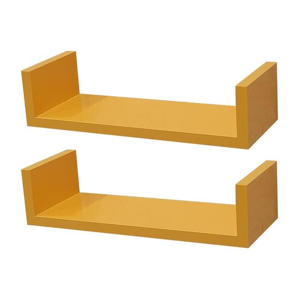 Kit 2 Prateleiras U 30 X 10cm Amarela Suporte Invisível