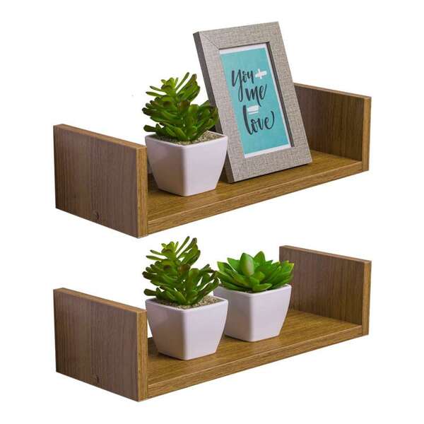 Kit 2 Prateleiras U 30 X 10cm Freijó Suporte Invisível