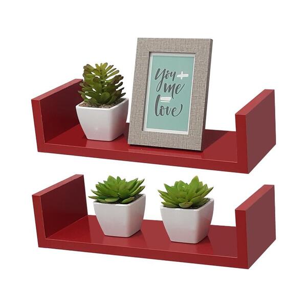 Kit 2 Prateleiras U 40 X 10cm Vermelha Suporte Invisível