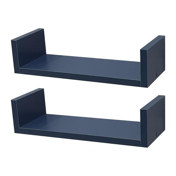 Kit 2 Prateleiras U 50 X 10cm Azul Suporte Invisível