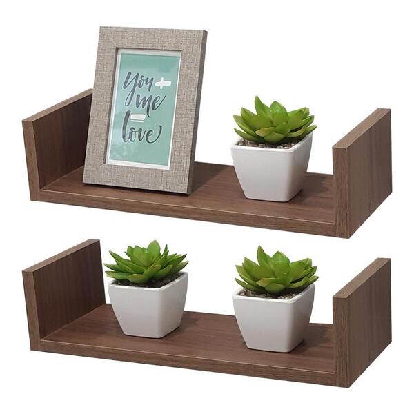 Kit 2 Prateleiras U 50 X 20cm Nogal Suporte Invisível