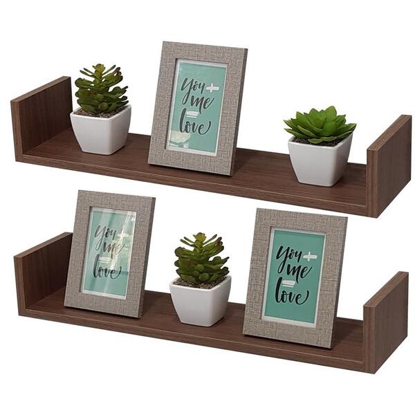 Kit 2 Prateleiras U 70 X 25cm Nogal Suporte Invisível