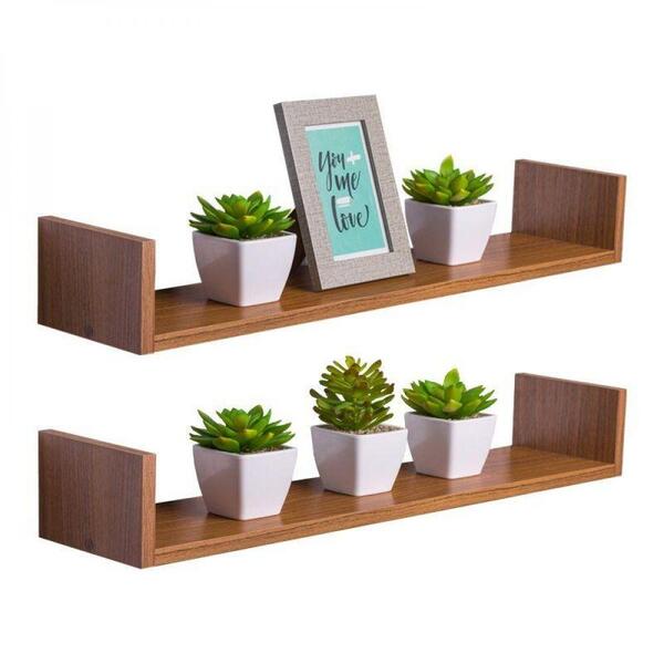 Kit 2 Prateleiras U 80 X 10cm Freijó Suporte Invisível