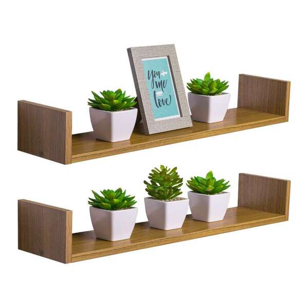 Kit 2 Prateleiras U 80 X 15cm Freijó Suporte Invisível