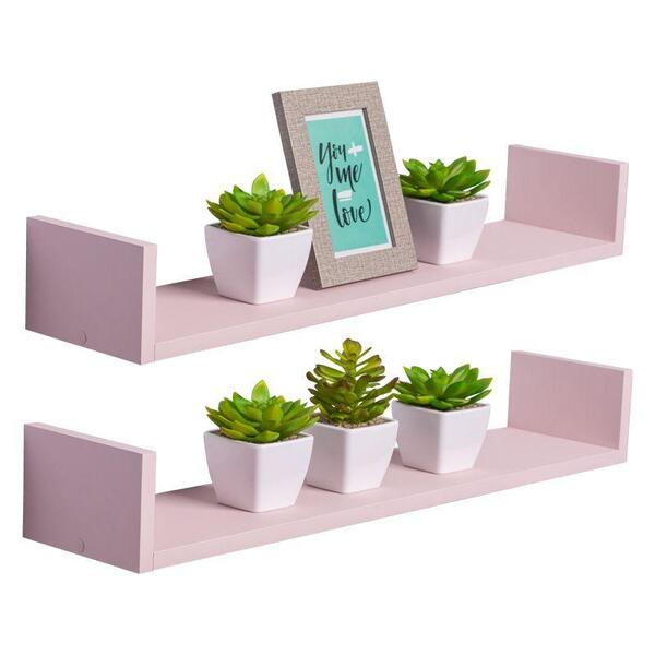 Kit 2 Prateleiras U 80 X 20cm Rosa Claro Suporte Invisível