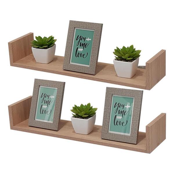 Kit 2 Prateleiras U 90 X 15cm Carvalho Suporte Invisível