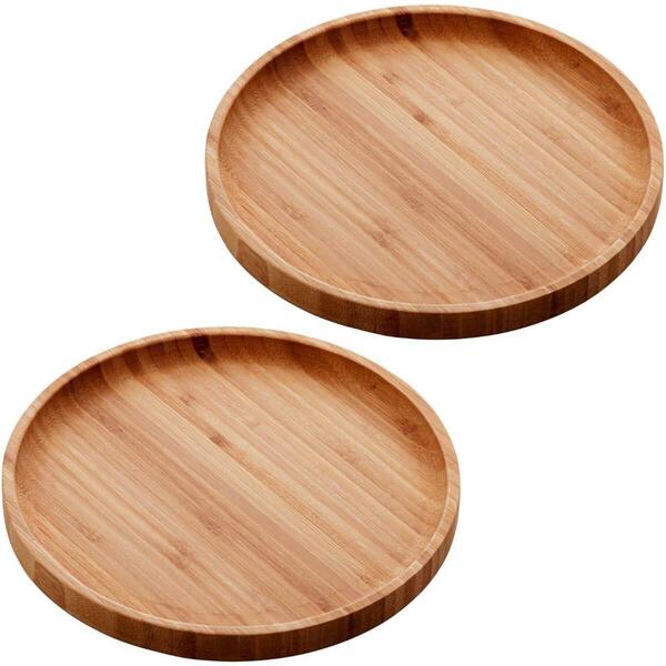 Kit 2 Pratos Bambu 20cm Redondos Servir Petiscos Doces Bandej