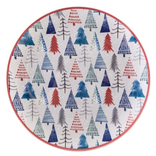 Kit 2 Pratos Rasos Natal Pinheiro Oxford Cerâmica 26cm