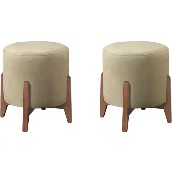 Kit 2 Puf Puff Para Sala Lhor Veludo Bege Rm