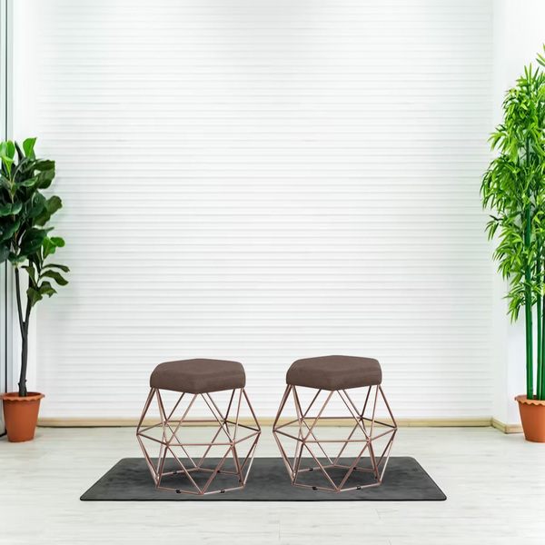 Kit 2 Puff Aramado Cronos Suede Mascavo Base Bronze Bnn Decor