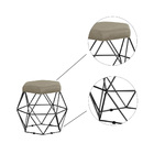 Kit 2 Puff Aramado Cronos Veludo Bege Base Preto Tana Decor