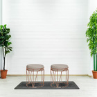 Kit 2 Puff Aramado Polo Suede Bege Base Bronze Bnn Decor