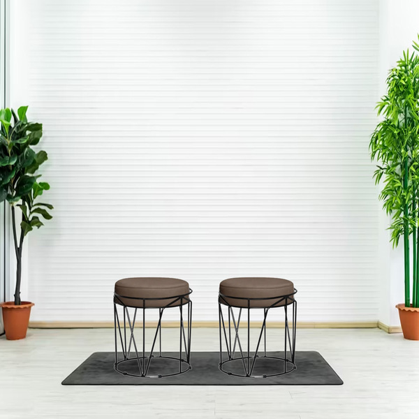 Kit 2 Puff Aramado Polo Suede Mascavo Base Preta Bnn Decor