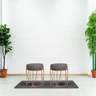 Kit 2 Puff Aramado Polo Veludo Cinza Base Bronze Tana Decor