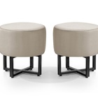 Kit 2 Puff Banqueta Redonda Pes De Ferro Preto Cor:areia