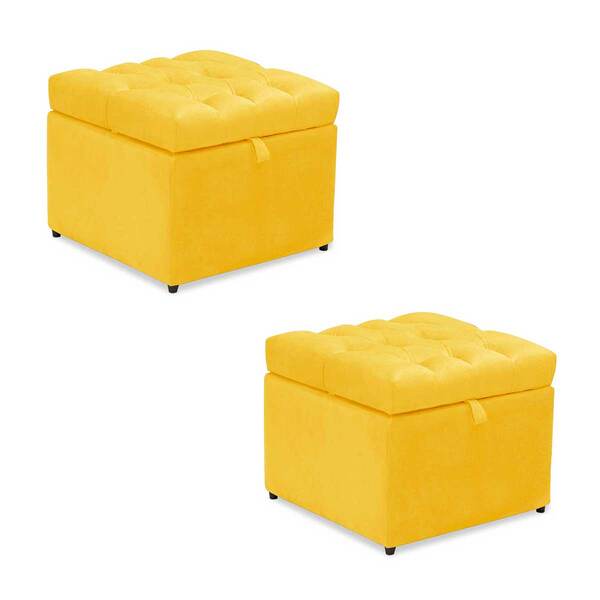 Kit 2 Puff Baú Mali Animale Amarelo Arte Das Cabeceiras