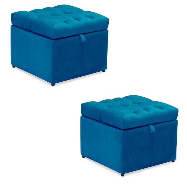 Kit 2 Puff Baú Mali Animale Azul Arte Das Cabeceiras