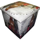 Kit 2 Puff Bau Porta Treco Vintage Retro Dobravel Com Assento