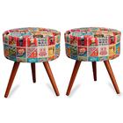 Kit 2 Puff Cama Inbox Las Vegas Redondo Com Pés Em Madeira Ma