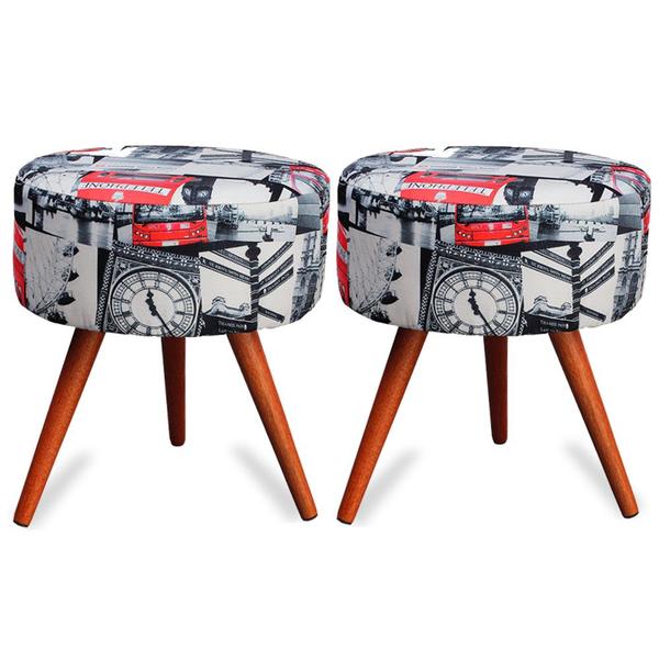 Kit 2 Puff Cama Inbox Londres Redondo Com Pés Em Madeira Maci