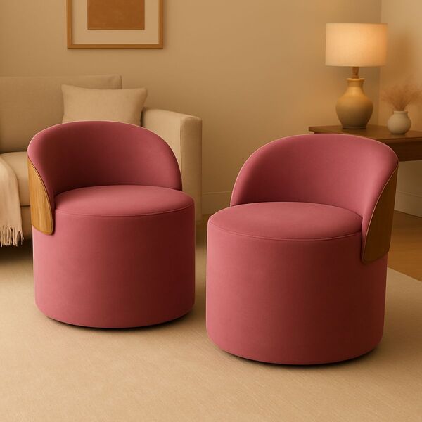 Kit 2 Puff Curvo Com Encosto Redondo Orgânico Sala Confortáve