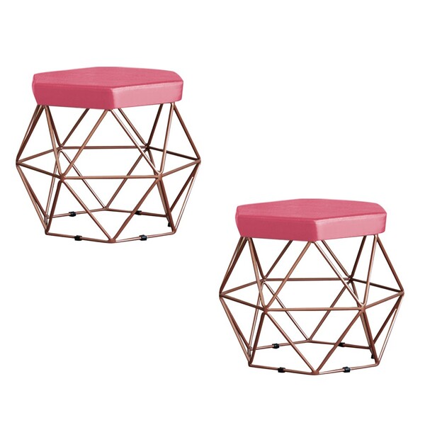 Kit 2 Puff Decorativo Base Bronze Elsa Suede Rosa G41 - Gran