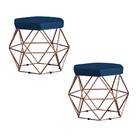 Kit 2 Puff Decorativo Base Bronze Elsa Veludo Azul G41 - Gran