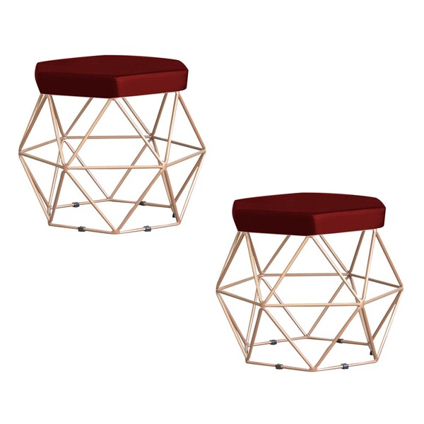 Kit 2 Puff Decorativo Base Gold Elsa Suede Bordô G41 - Gran B