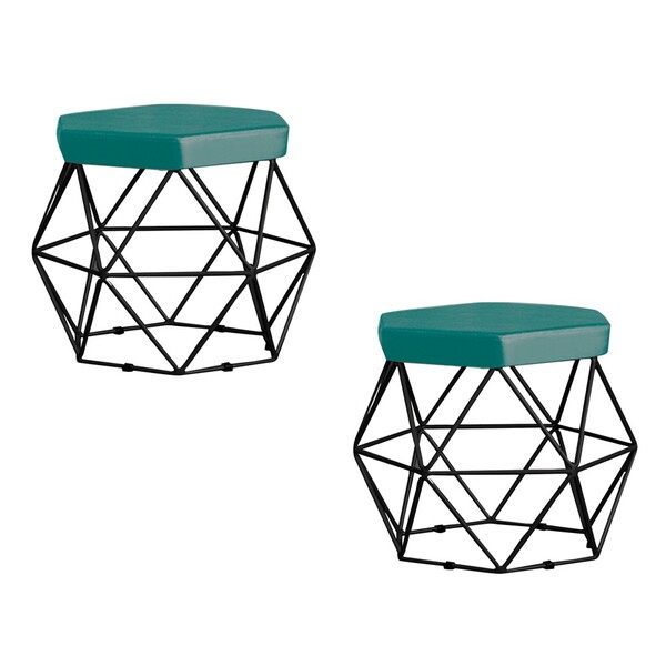 Kit 2 Puff Decorativo Base Preta Elsa Suede Azul Claro G41 -