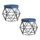 Kit 2 Puff Decorativo Base Preta Elsa Suede Azul Marinho G41