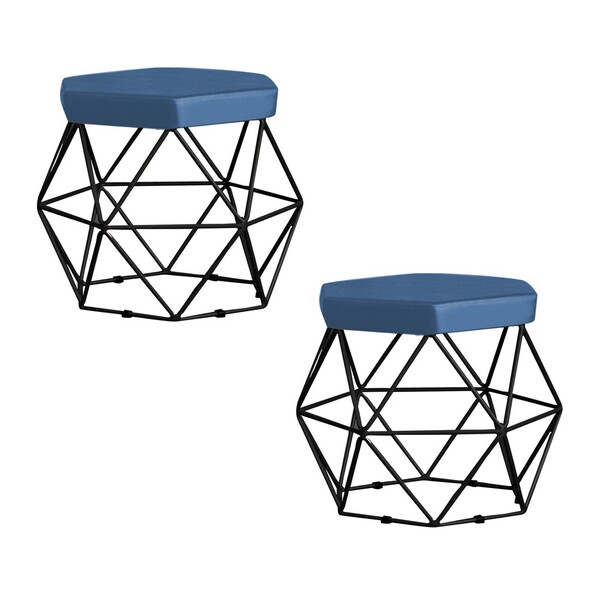 Kit 2 Puff Decorativo Base Preta Elsa Suede Azul Marinho G41