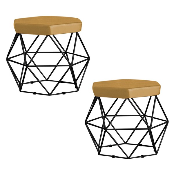 Kit 2 Puff Decorativo Base Preta Elsa Suede Mostarda G41 - Gr