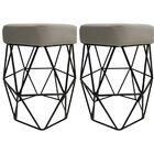 Kit 2 Puff Decorativo Cristal Veludo Bege Claro Base Preto