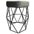 Kit 2 Puff Decorativo Cristal Veludo Cinza Base Preto