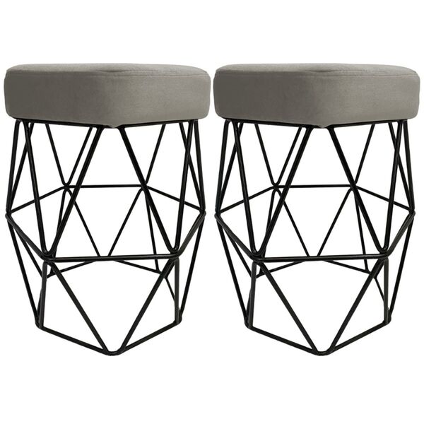 Kit 2 Puff Decorativo Cristal Veludo Liso Castor Base Preto