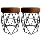 Kit 2 Puff Decorativo Cristal Veludo Marrom Base Preto