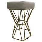 Kit 2 Puff Decorativo Diamante Veludo Bege Claro Base Dourado