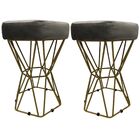 Kit 2 Puff Decorativo Diamante Veludo Cinza Camurça Base Dour