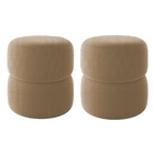 Kit 2 Puff Decorativo Estofado Para Sala Paris Linho Bege