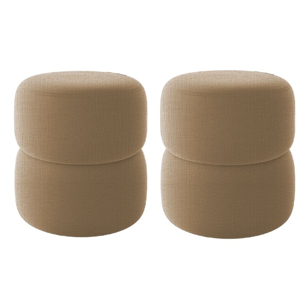 Kit 2 Puff Decorativo Estofado Para Sala Paris Linho Bege