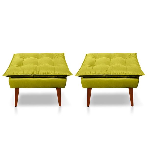 Kit 2 Puff Decorativo Opala Pés Palito Amarelo