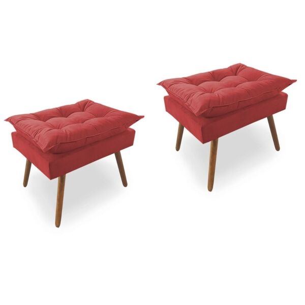 Kit 2 Puff Decorativo Palito Pés Palito Platinum Decor Vermel