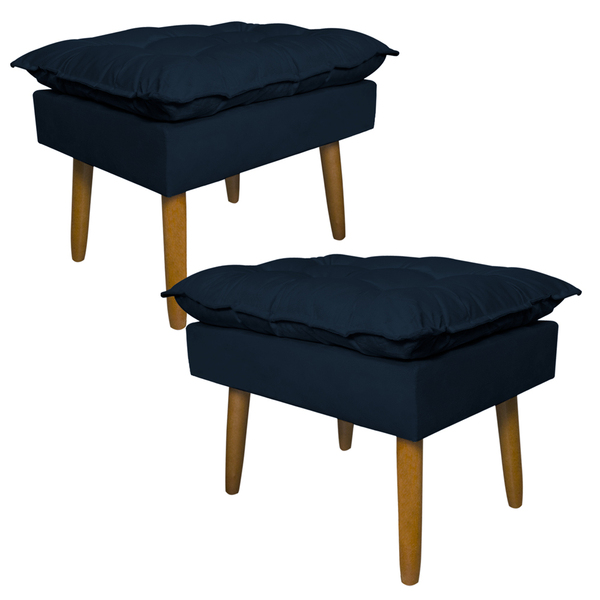 Kit 2 Puff Decorativo Para Sala De Estar Opala Suede Azul Mar