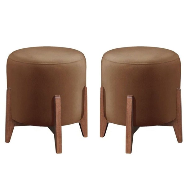 Kit 2 Puff Decorativo Para Sala Redondo Luxo Atenas Linho Cap