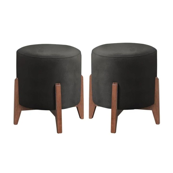 Kit 2 Puff Decorativo Para Sala Redondo Luxo Atenas Linho Pre