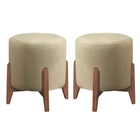 Kit 2 Puff Decorativo Para Sala Redondo Luxo Atenas Suede Bege