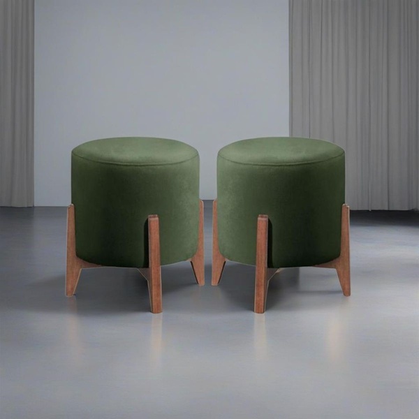 Kit 2 Puff Decorativo Para Sala Redondo Luxo Dallas Corino Ve