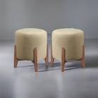 Kit 2 Puff Decorativo Para Sala Redondo Luxo Dallas Linho Bege