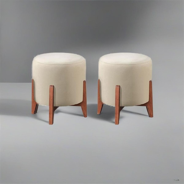 Kit 2 Puff Decorativo Para Sala Redondo Luxo Dallas Linho Mar