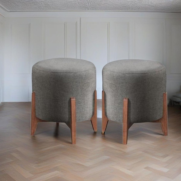 Kit 2 Puff Decorativo Para Sala Redondo Luxo Dallas Suede Cin